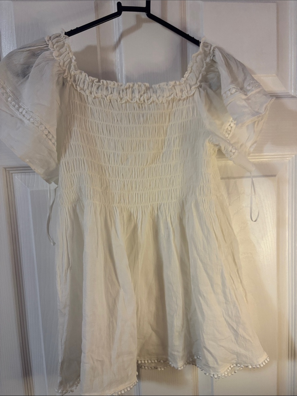 Max Studio Cream Smocked Peasant Top
